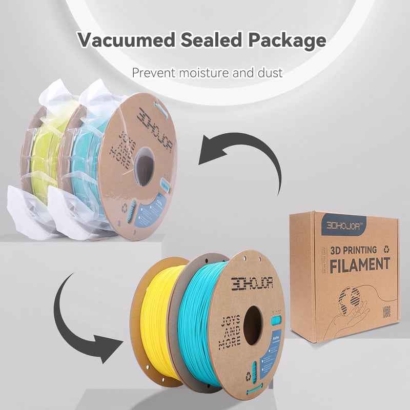 3DHoJor خيوط PLA Pro (Plus) بقطر 1.75 مم، خيوط طابعة ثلاثية الأبعاد، حزمة 1 كجم*2 على بكرة كرتونية لخيوط الطباعة ثلاثية الأبعاد، دقة أبعاد +/- 0.03 مم - أصفر + أزرق فاتح - Image 5